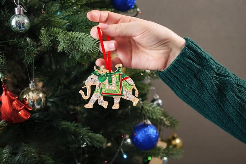 GROWTHMAGIC Store Green Elephant Christmas Ornaments - Metal Elephant Ornaments with Rhinestones for Christmas Tree Decoration Xmas Gift for Men Boys Family - Image 2